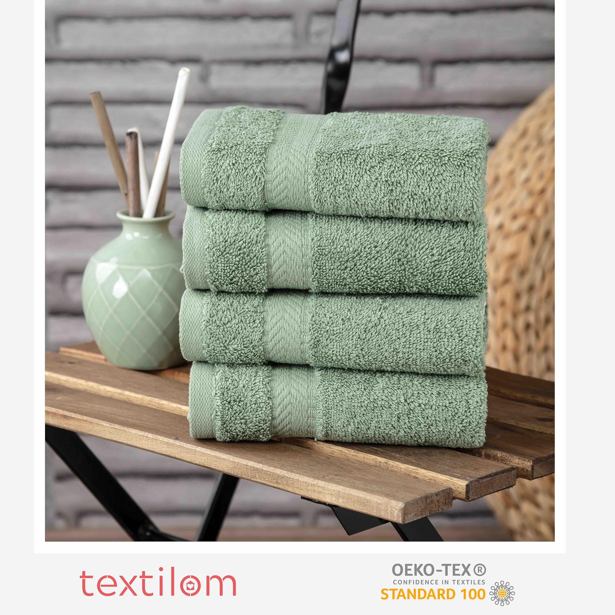 Textilom 100% Turkish Cotton 4 Piece Luxury Washcloth Towel Set For Bathroom & Kitchen, Thick & Super Soft & Highly Absorbent &